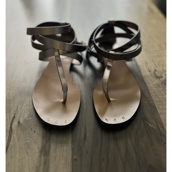 Gucci Bronze Leather Ankle Wrap Sandals Size 39 US Size 9 Made In Italy - Picture 6 of 12